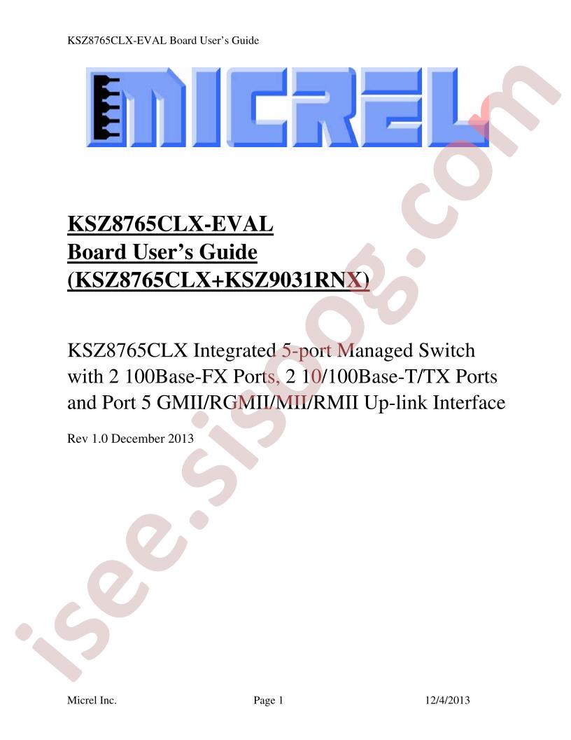 KSZ8765CLX-EVAL Guide
