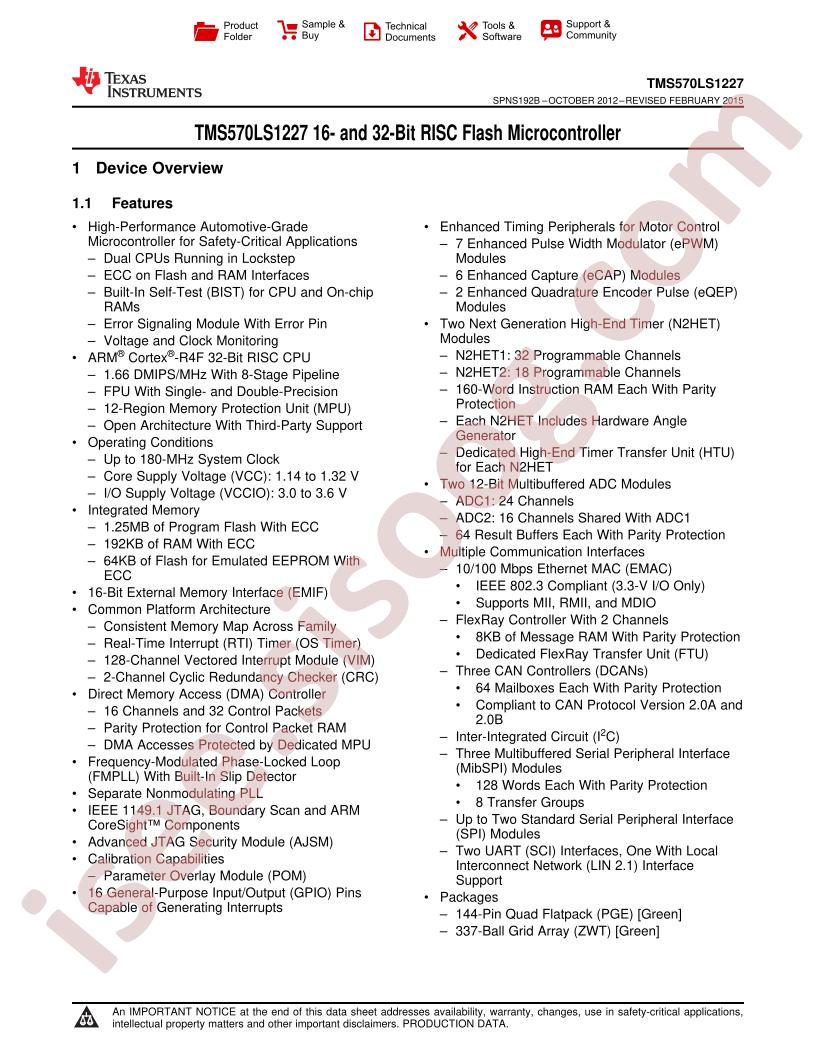 TMS570LS1227 Datasheet