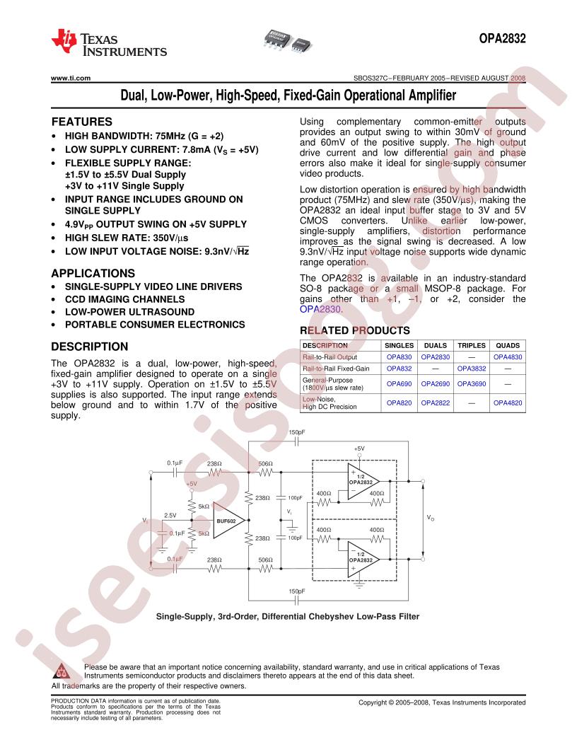 OPA2832 Datasheet