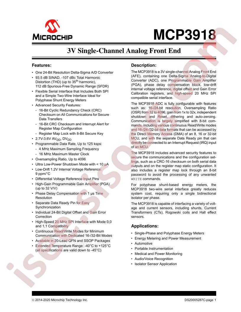 MCP3918 Series