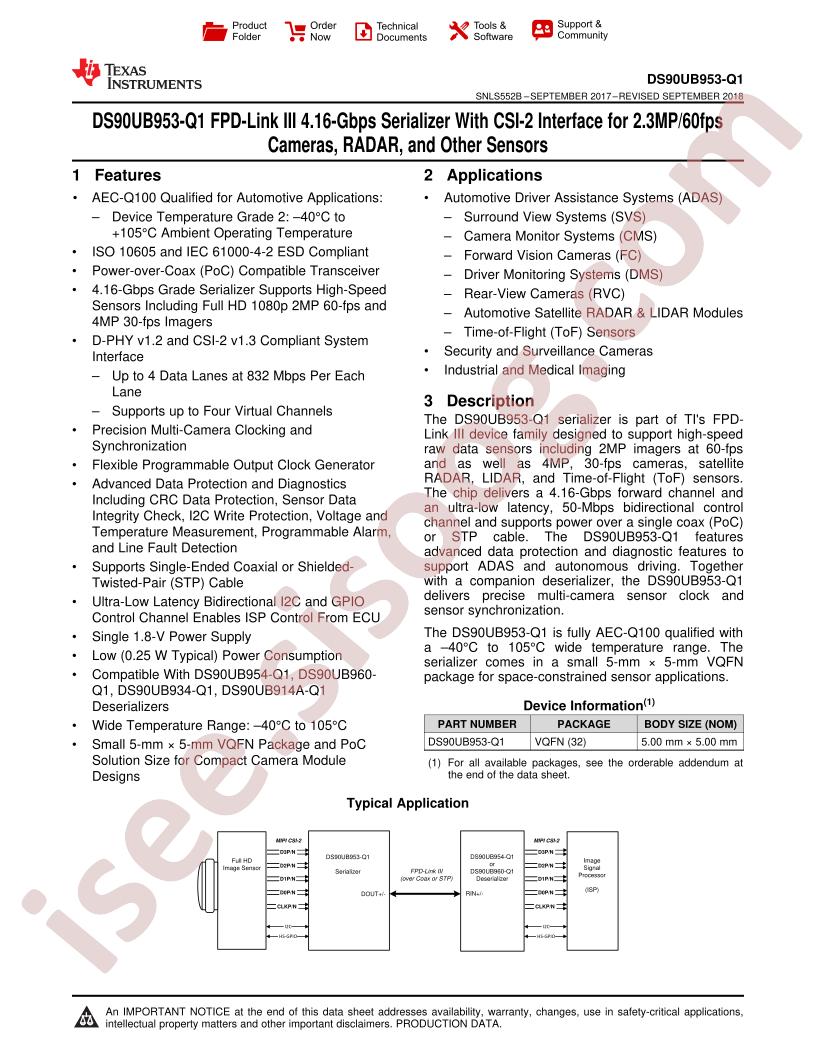 DS90UB953-Q1 Datasheet