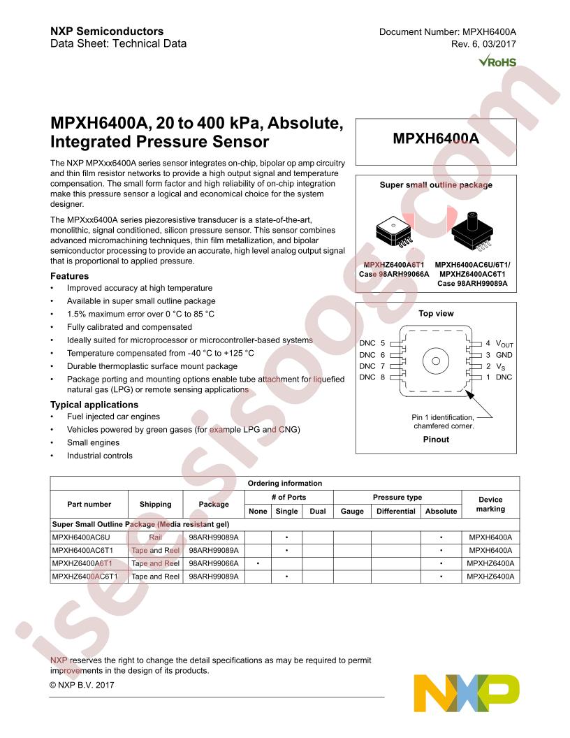 MPXH(Z)6400A Datasheet