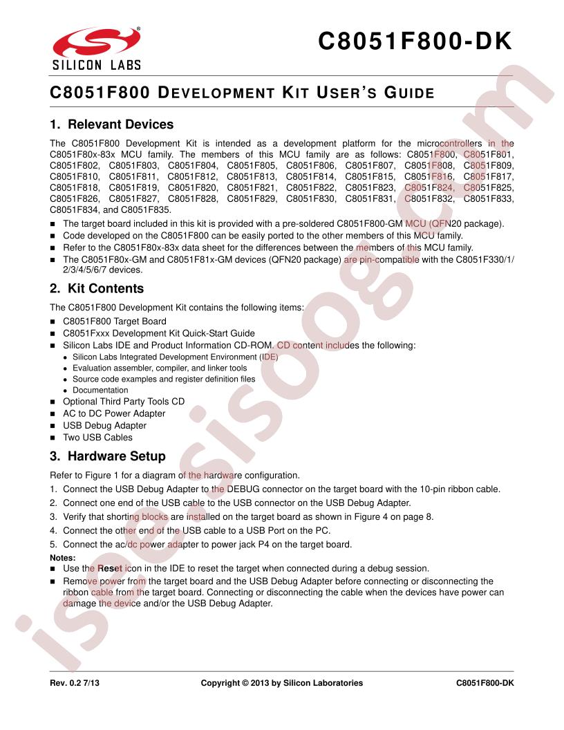 C8051F800-DK Guide