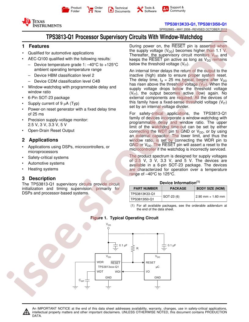 TPS3813K33-Q1, TPS3813I50-Q1 Datasheet