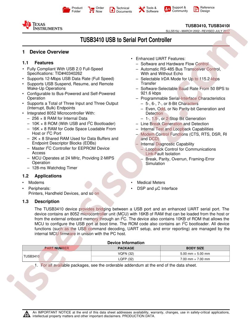 TUSB3410(I) Datasheet