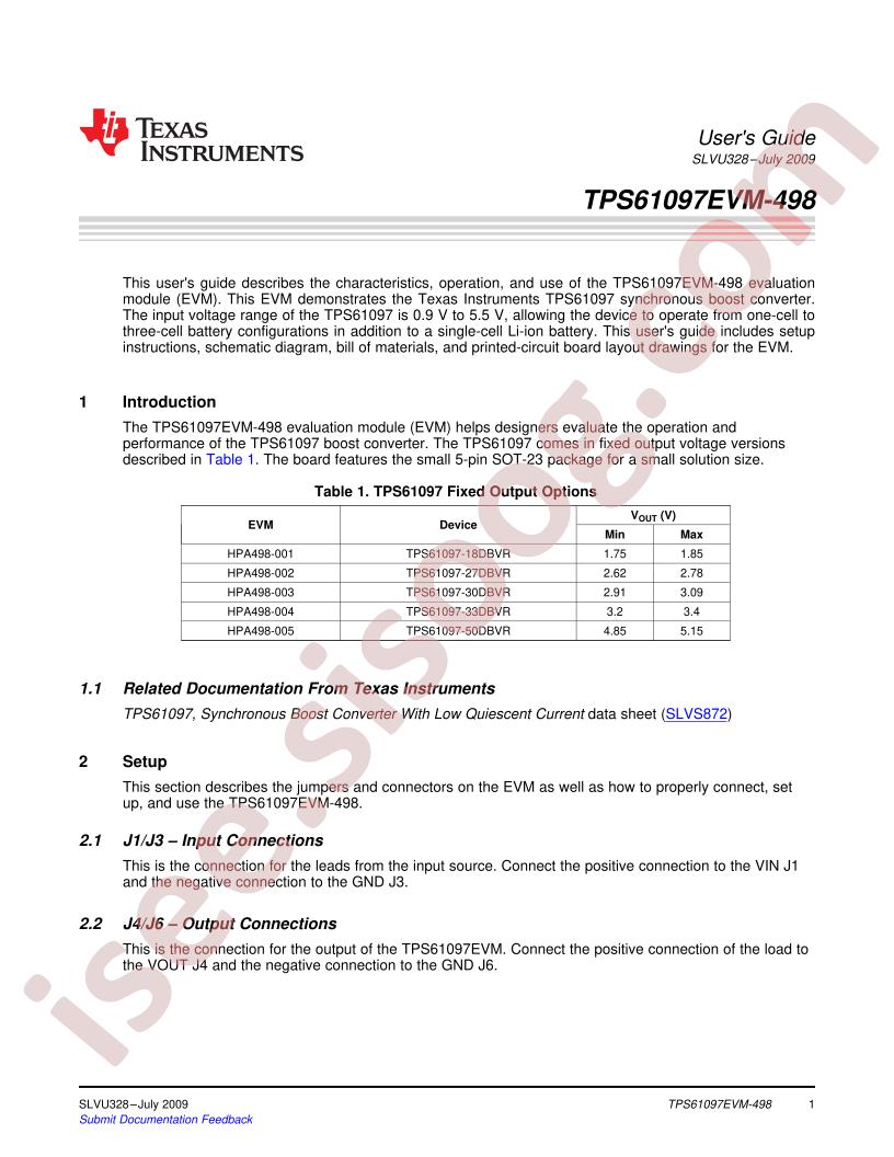 TPS61097EVM-498 Guide