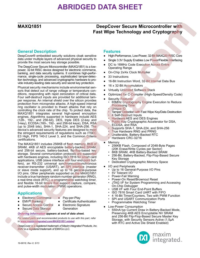 MAXQ1851 Abridged Datasheet