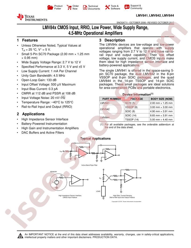 LMV841-42, LMV844 Datasheet