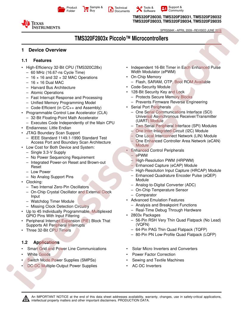TMS320F2803x Datasheet