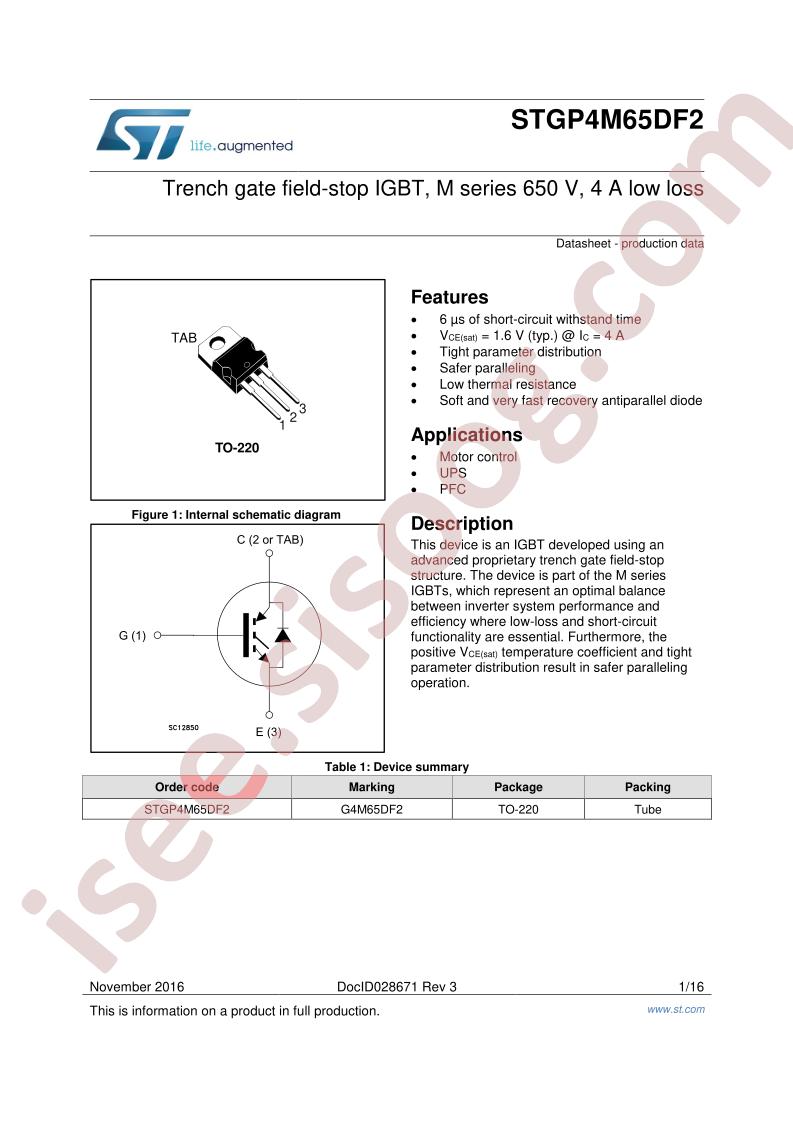 STGP4M65DF2 Datasheet