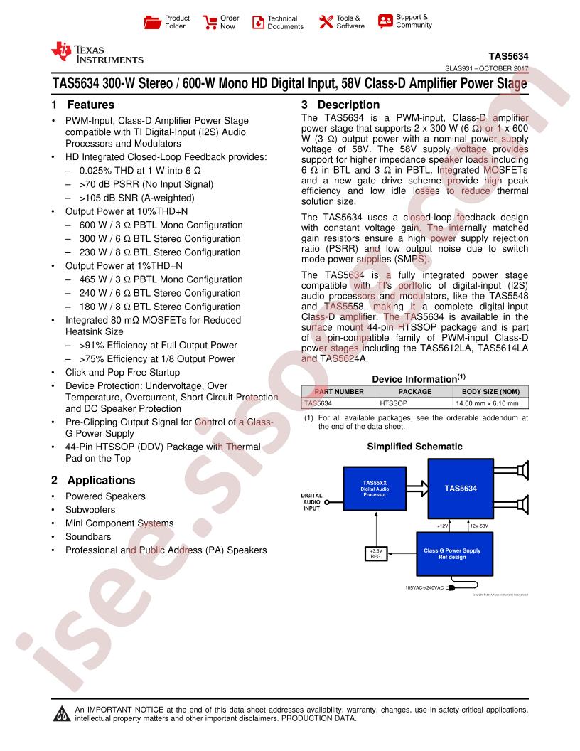 TAS5634 Datasheet