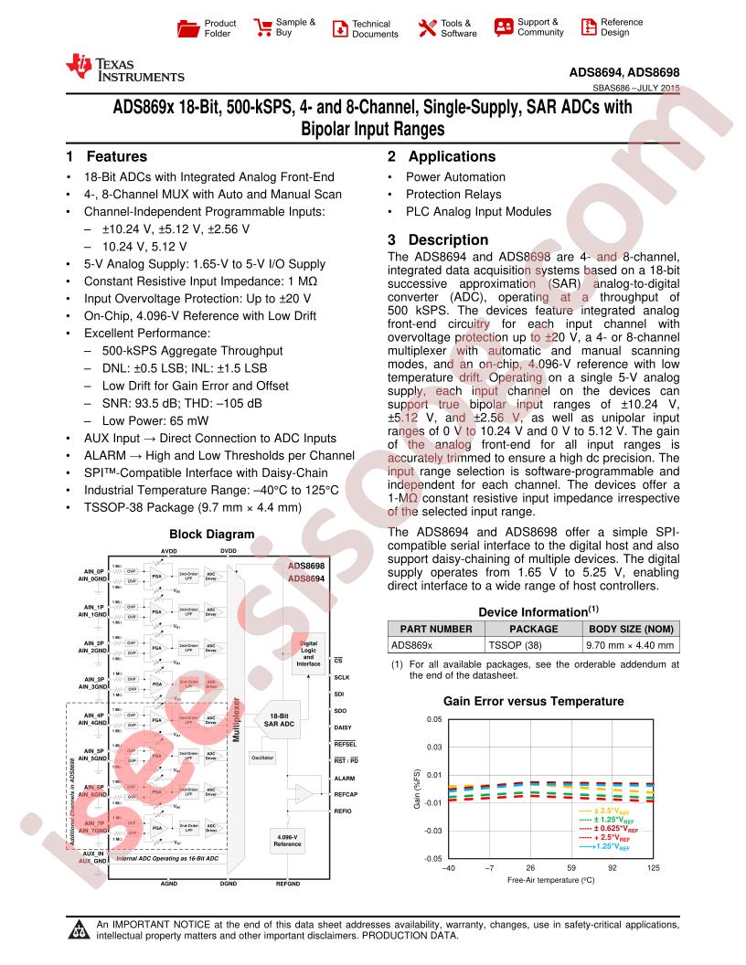 ADS8694, ADS8698 Datasheet