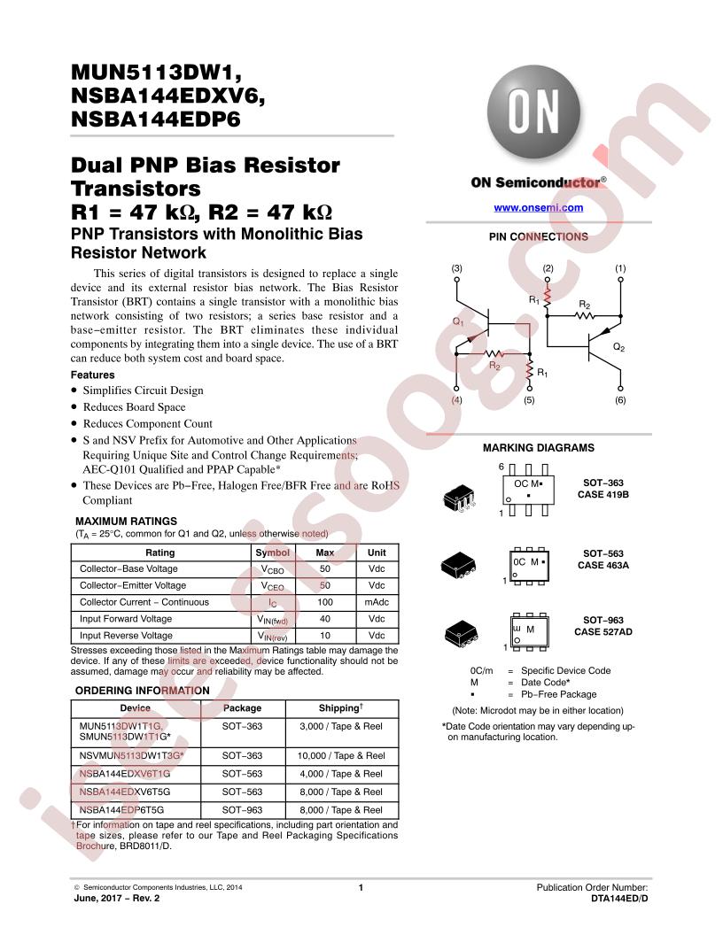 MUN5113DW1, NSBA144EDxx