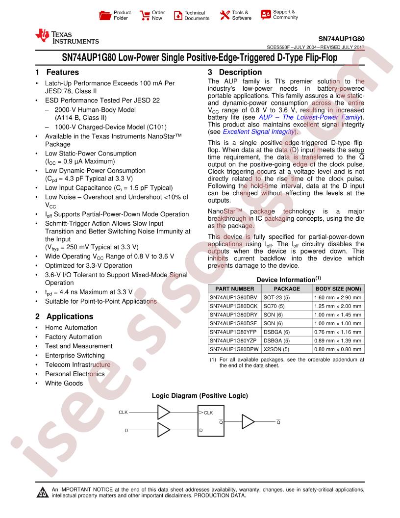 SN74AUP1G80 Datasheet