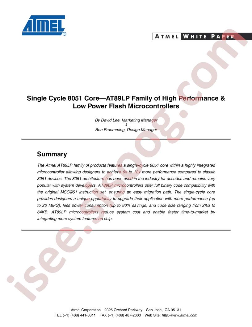Single Cycle 8051 Core - White Paper