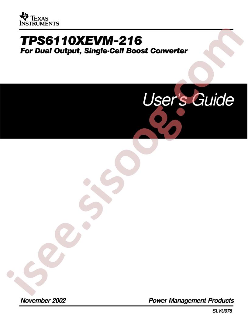 TPS6110xEVM-216 Users Guide