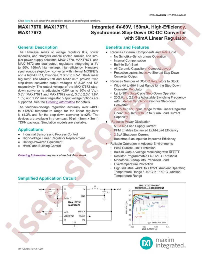 MAX17670 - MAX17672 Datasheet