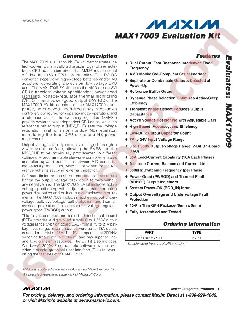 MAX17009 Evaluation Kit