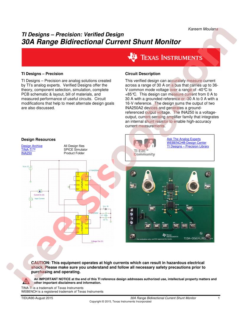 30A Range Bidirectional Current Shunt Monitor