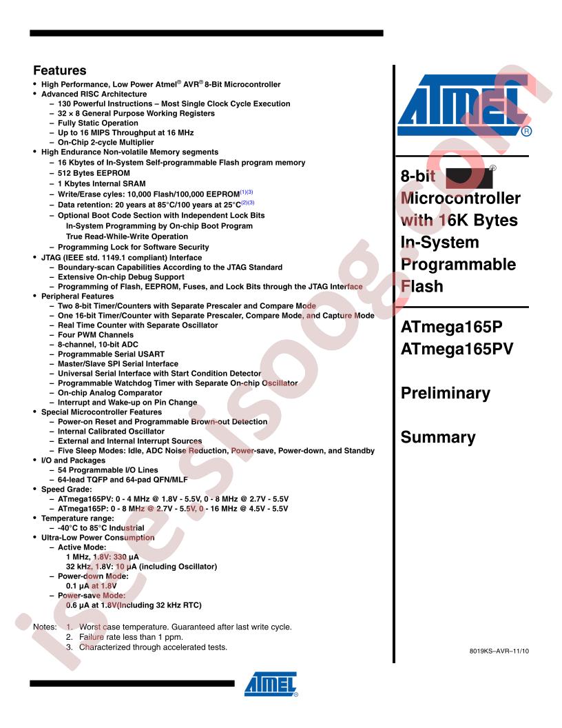 ATMEGA165P,PV Summary