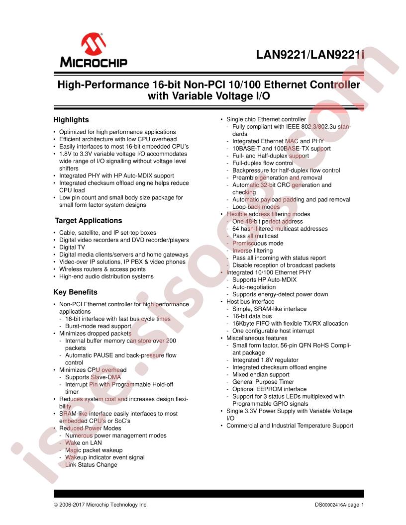 LAN9221(I) Datasheet