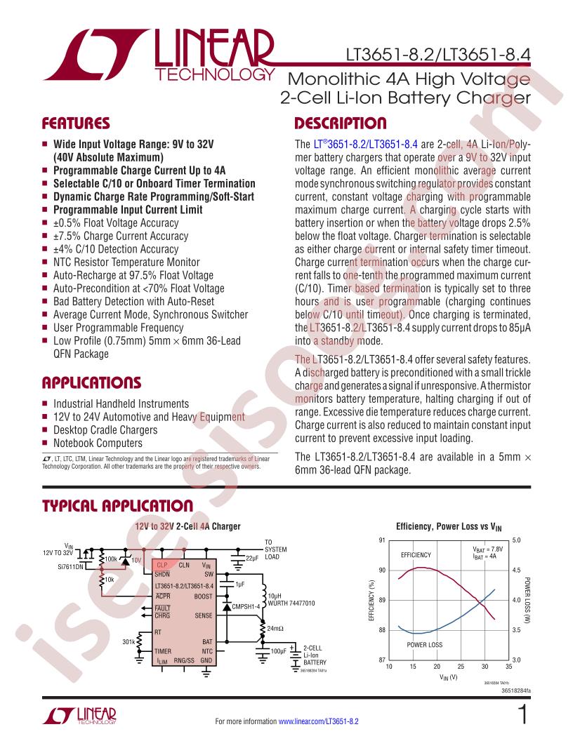 LT3651-8.2, 8.4 Datasheet