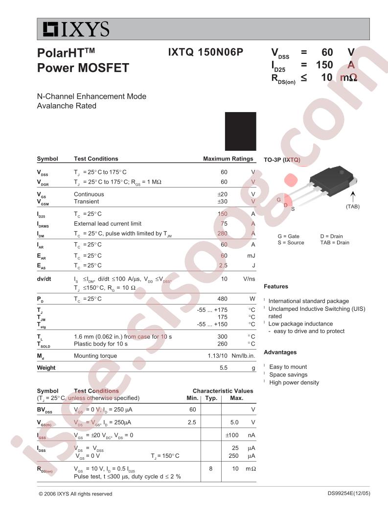 IXTQ150N06P