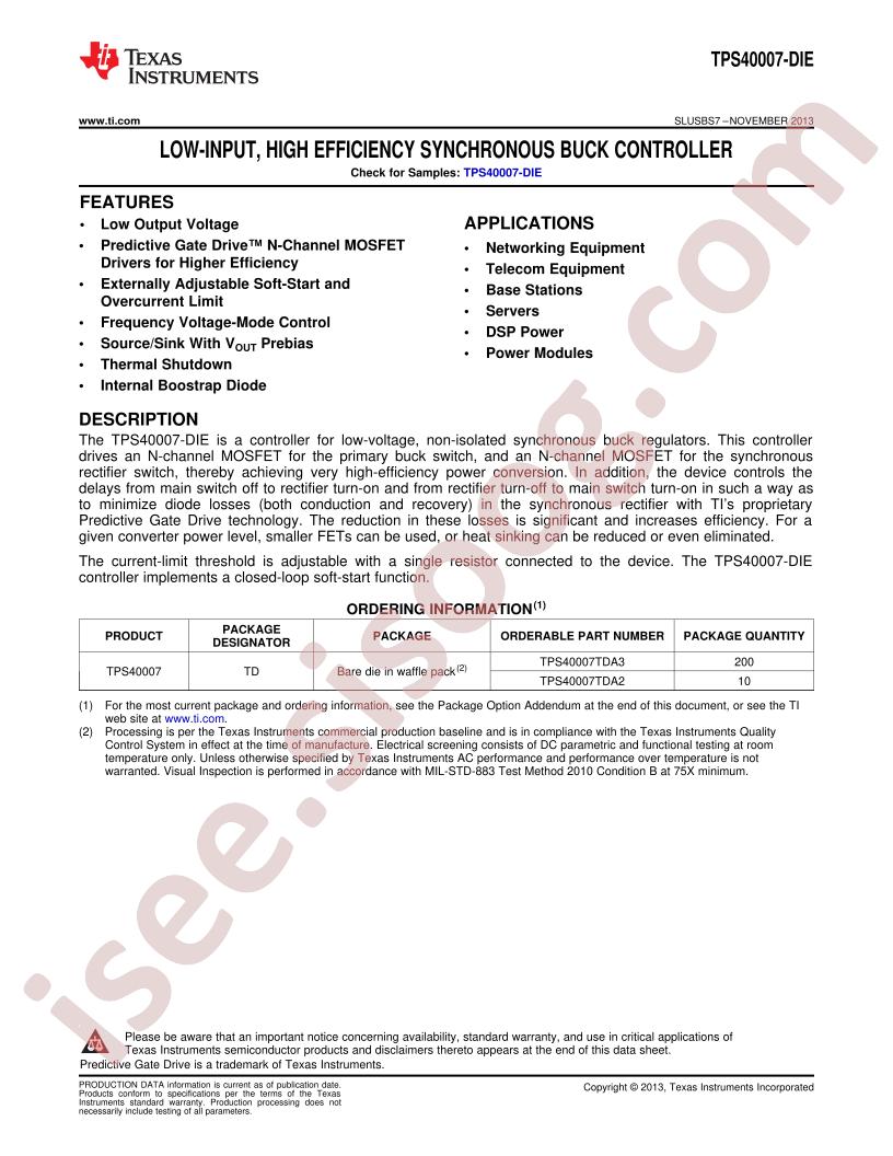 TPS40007-DIE Datasheet
