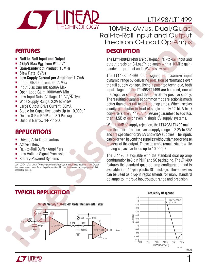 LT1498, LT1499 Datasheet