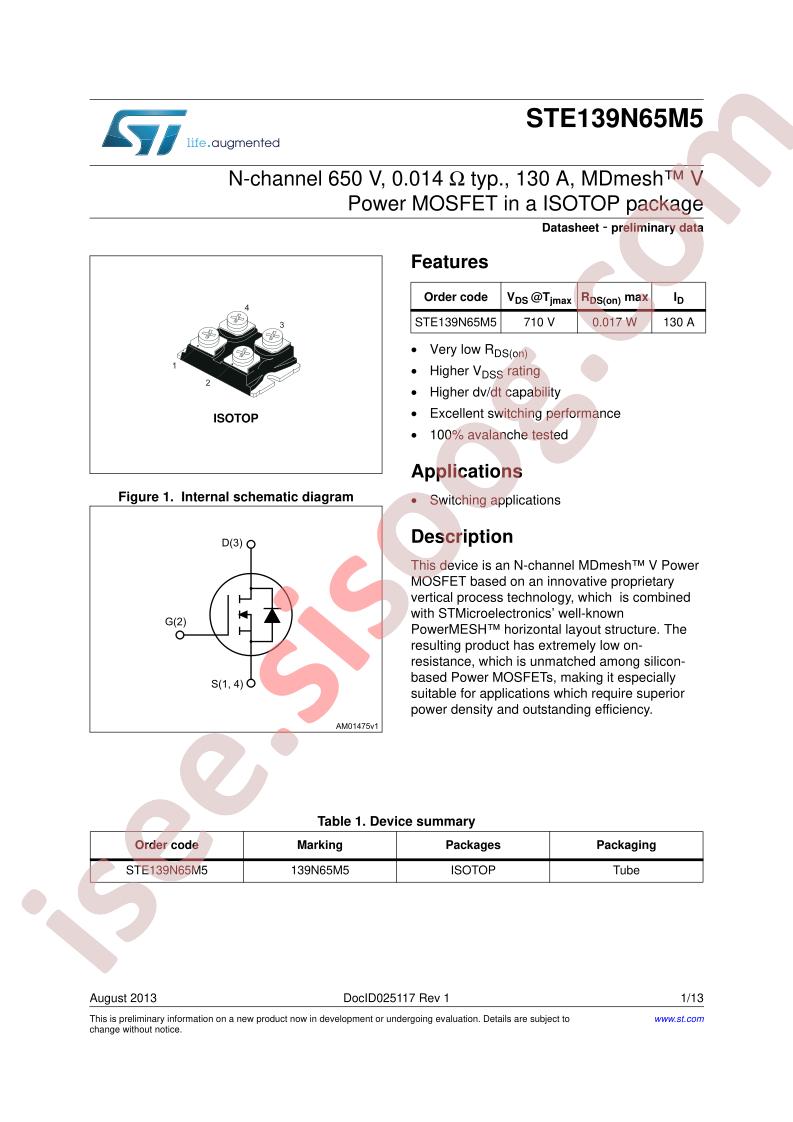 STE139N65M5 Datasheet