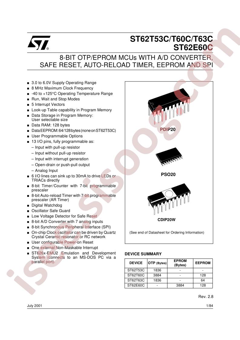 ST62T53C/T60C/T63C,ST62E60C