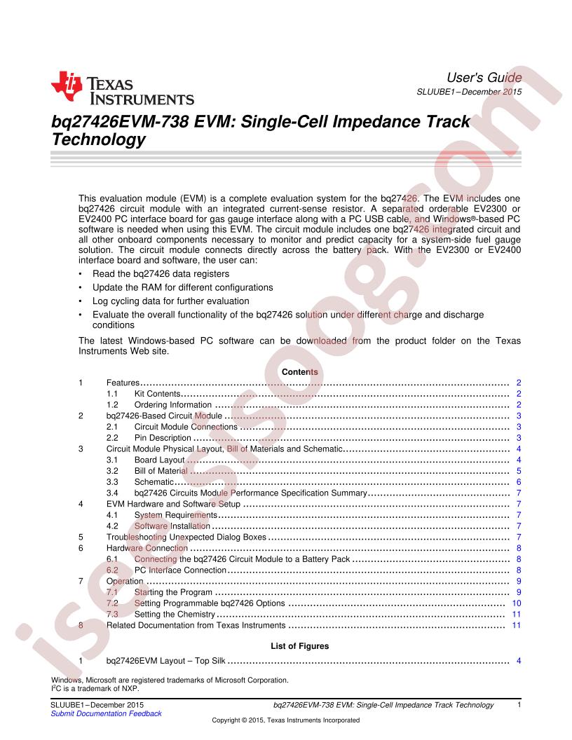 BQ27426EVM-738 User Guide