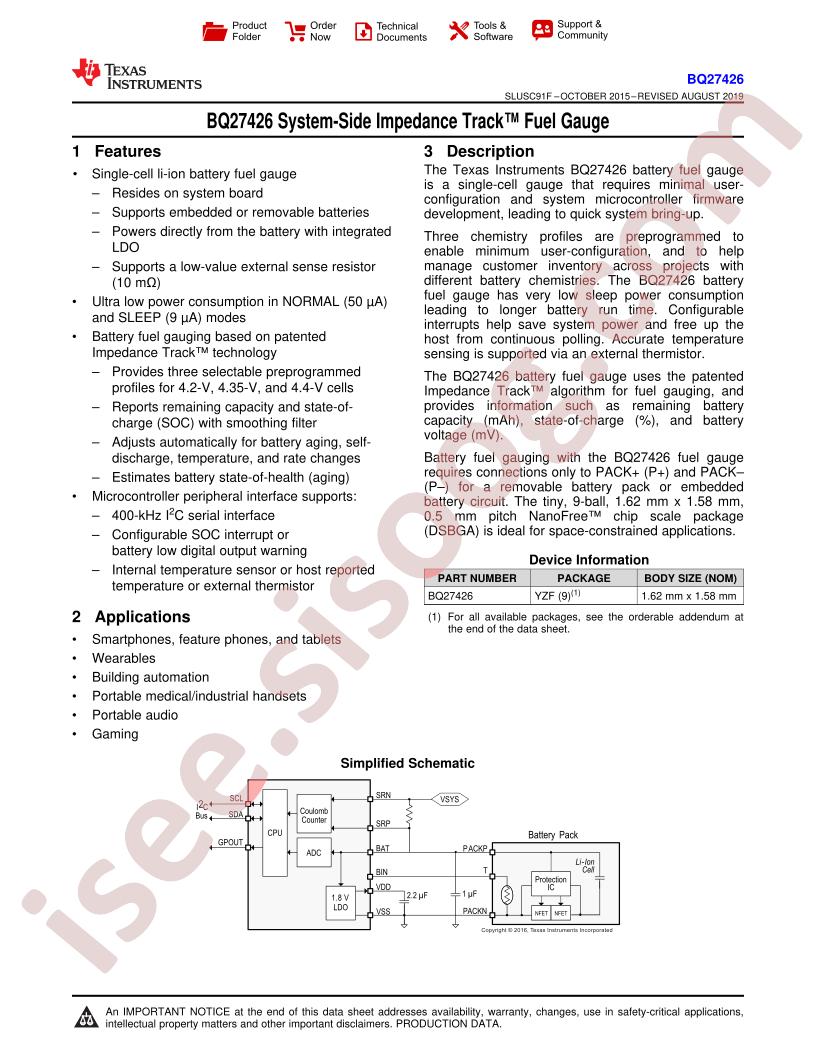 BQ27426 Datasheet