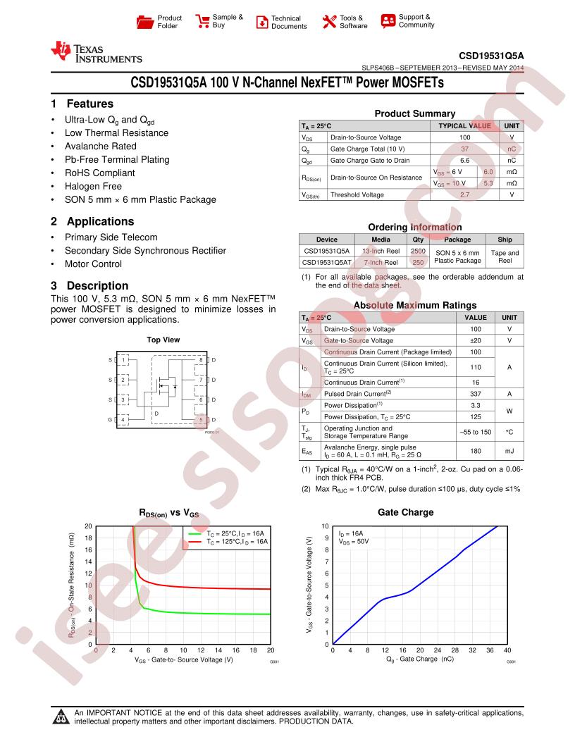 CSD19531Q5A Datasheet