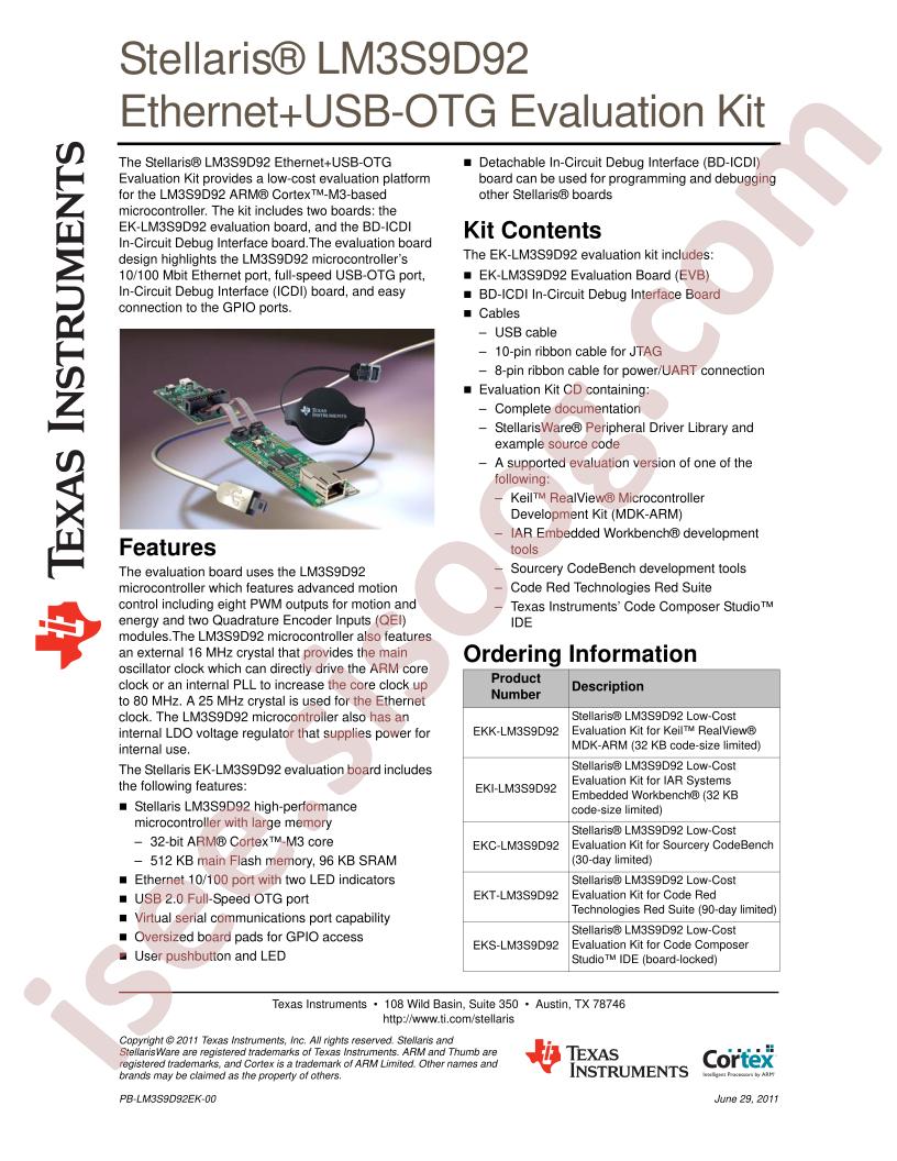 LM3S9D92 Eval Kit Prod Brief