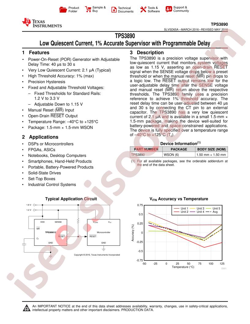 TPS3890xx Datasheet