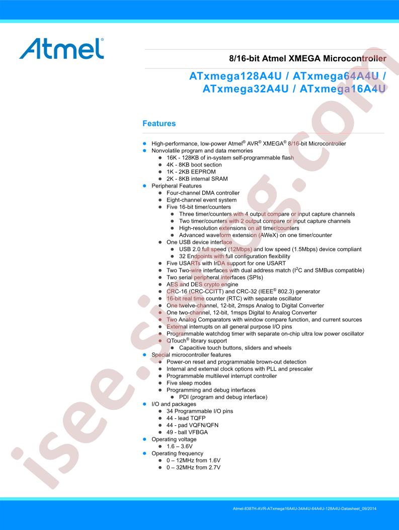 ATXMEGAzzzA4U Datasheet