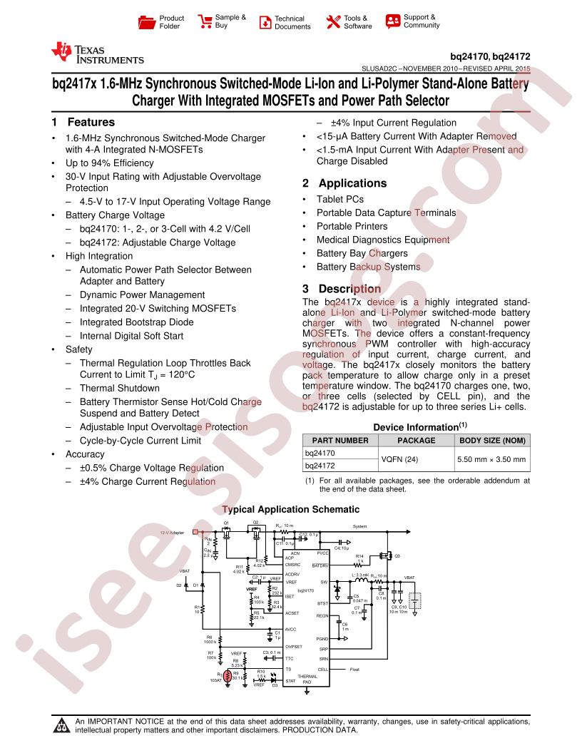 BQ24170,172 Datasheet