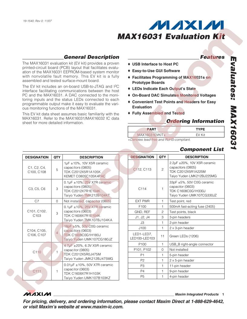 MAX16031 Eval Kit