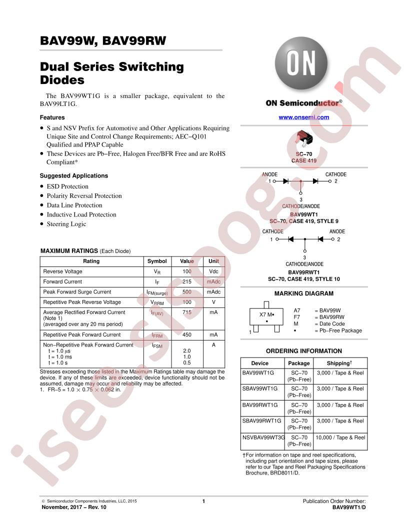 BAV99WT1, RWT1 Datasheet