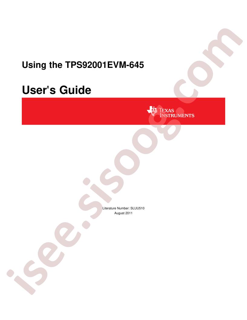 TPS92001EVM-645 User Guide