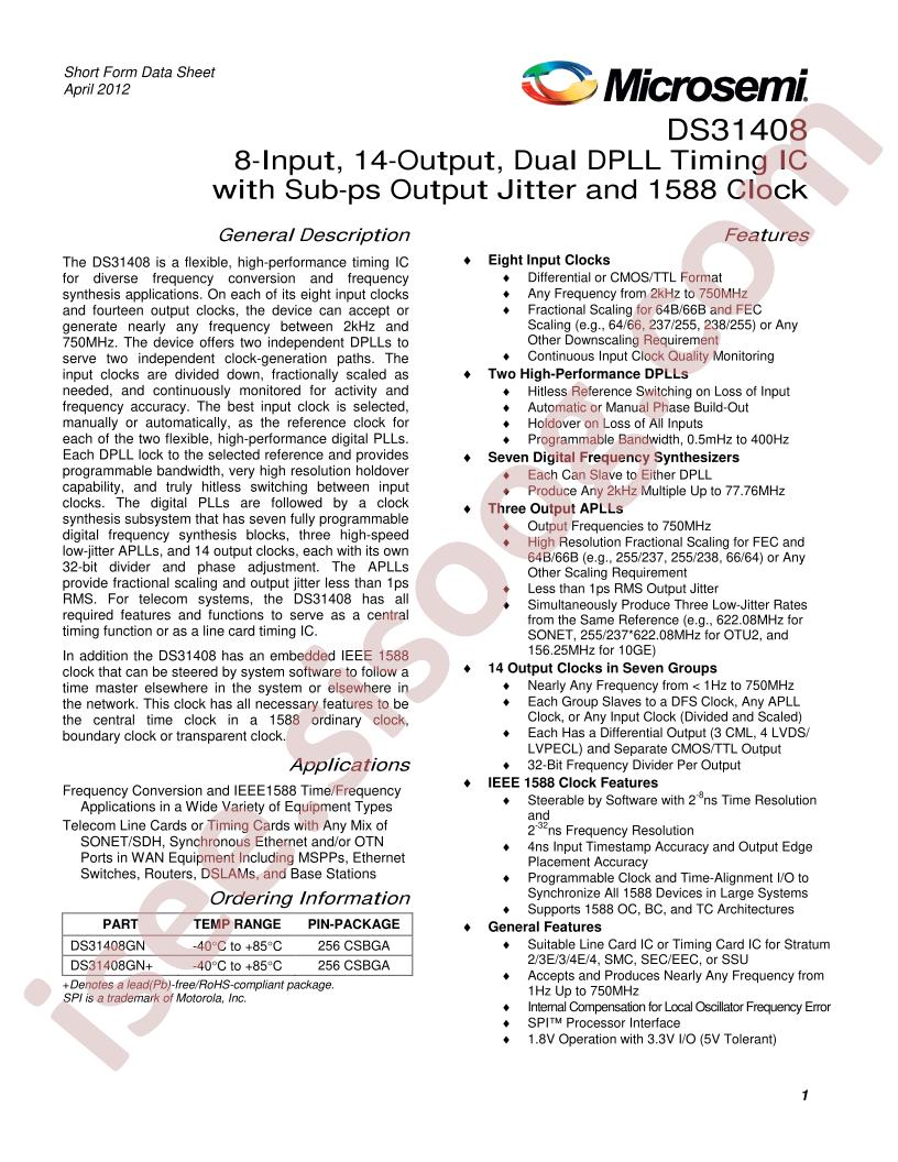 DS31408 Short Form Datasheet