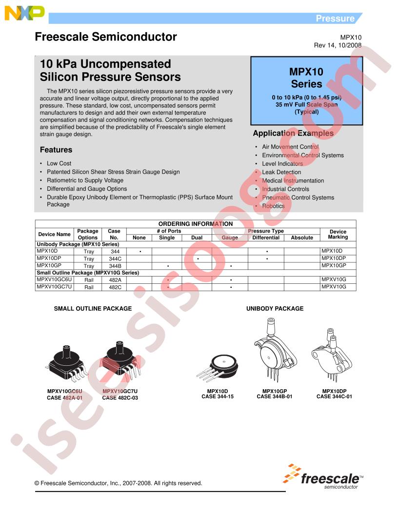 MPX10, MPXV10GC Series