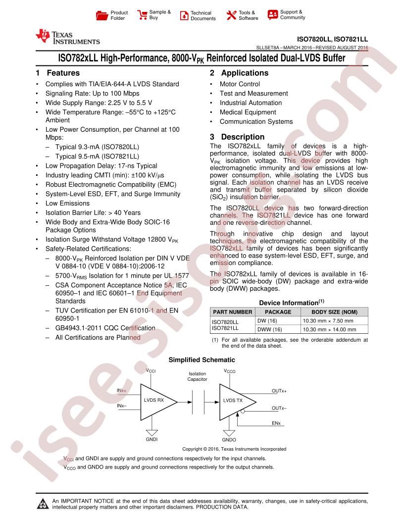 ISO7820LL, ISO7821LL Datasheet