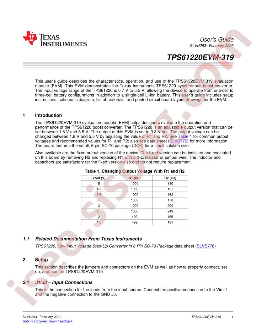 TPS61220EVM-319 Guide