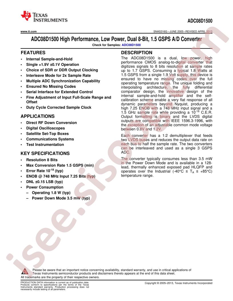 ADC08D1500 Datasheet