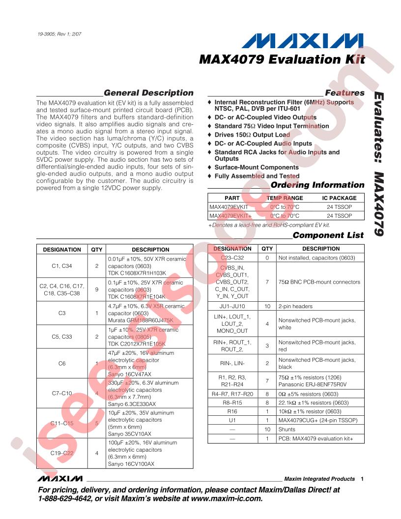 MAX4079 Eval Kit