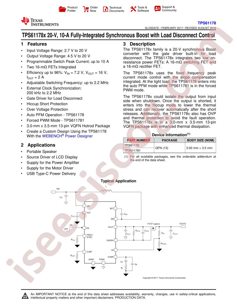TPS61178, TPS611781 Datasheet