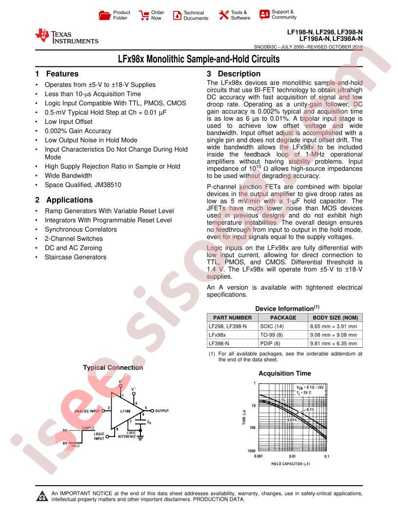 LF398(A), LF298, LF398(A) Datasheet