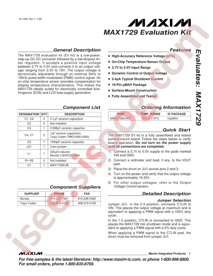 MAX1729 Eval Kit